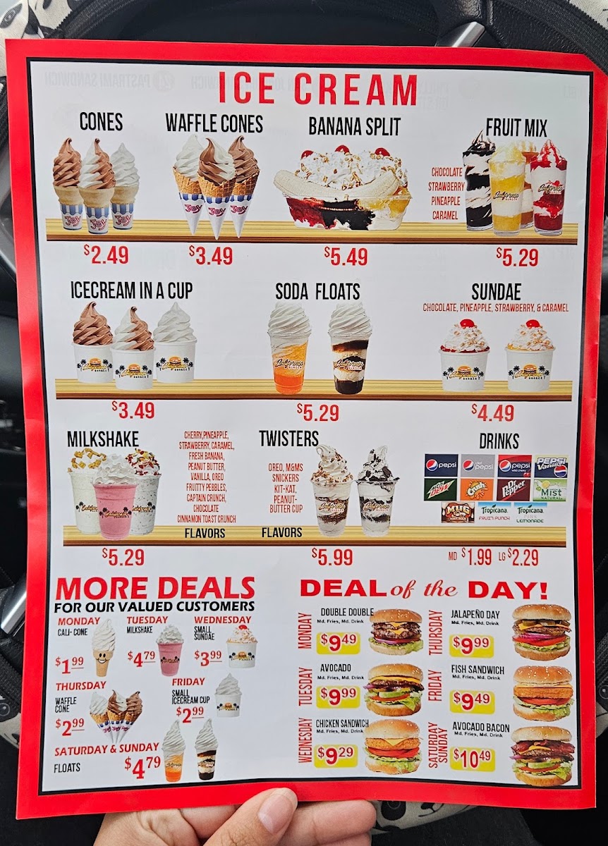 California Burger menu board