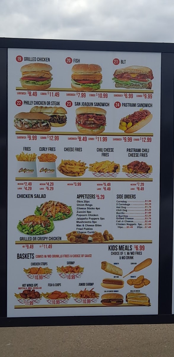 California Burger menu board