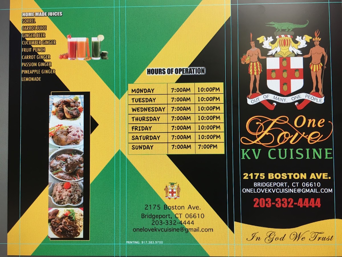 One love KV INC Restaurant menu board