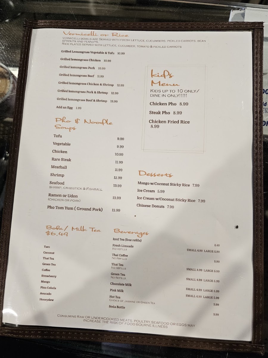Kanya Thai cuisine menu board