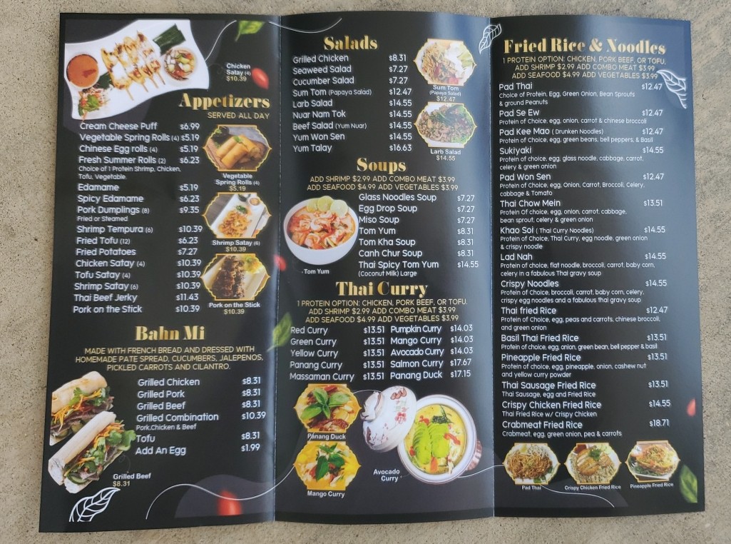 Kanya Thai cuisine menu board