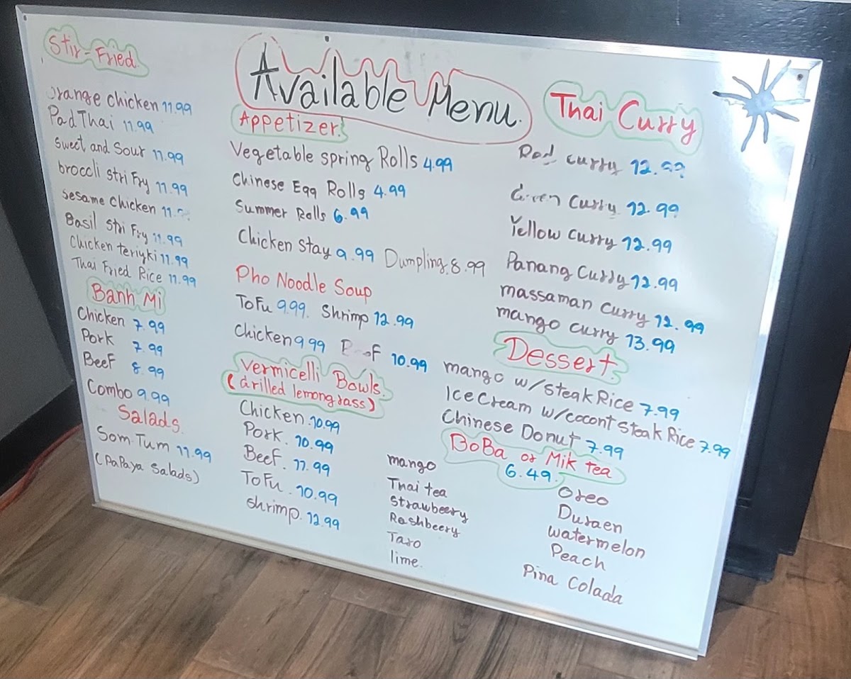 Kanya Thai cuisine menu board