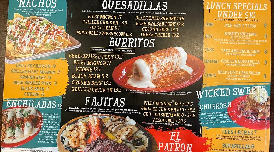 Tipsy Taco menu board