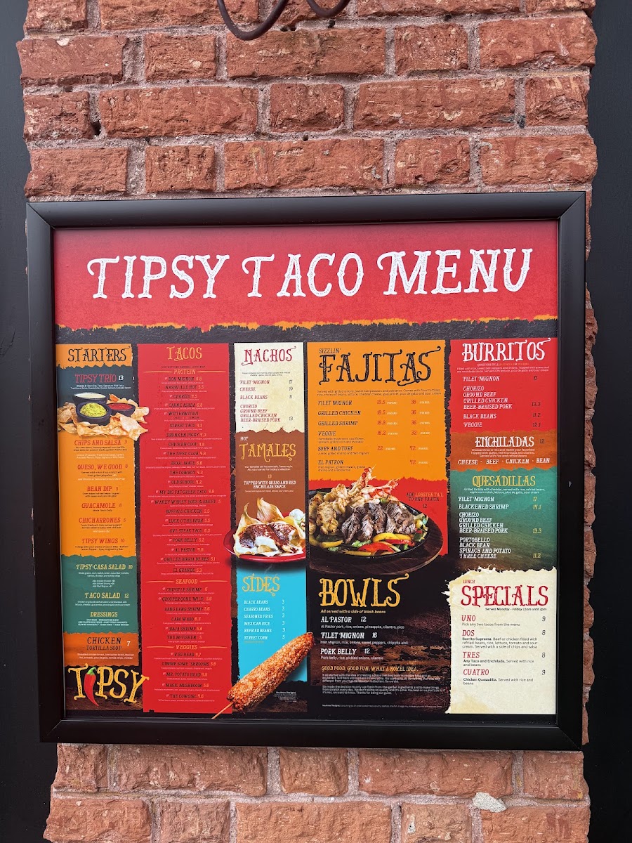 Tipsy Taco menu board