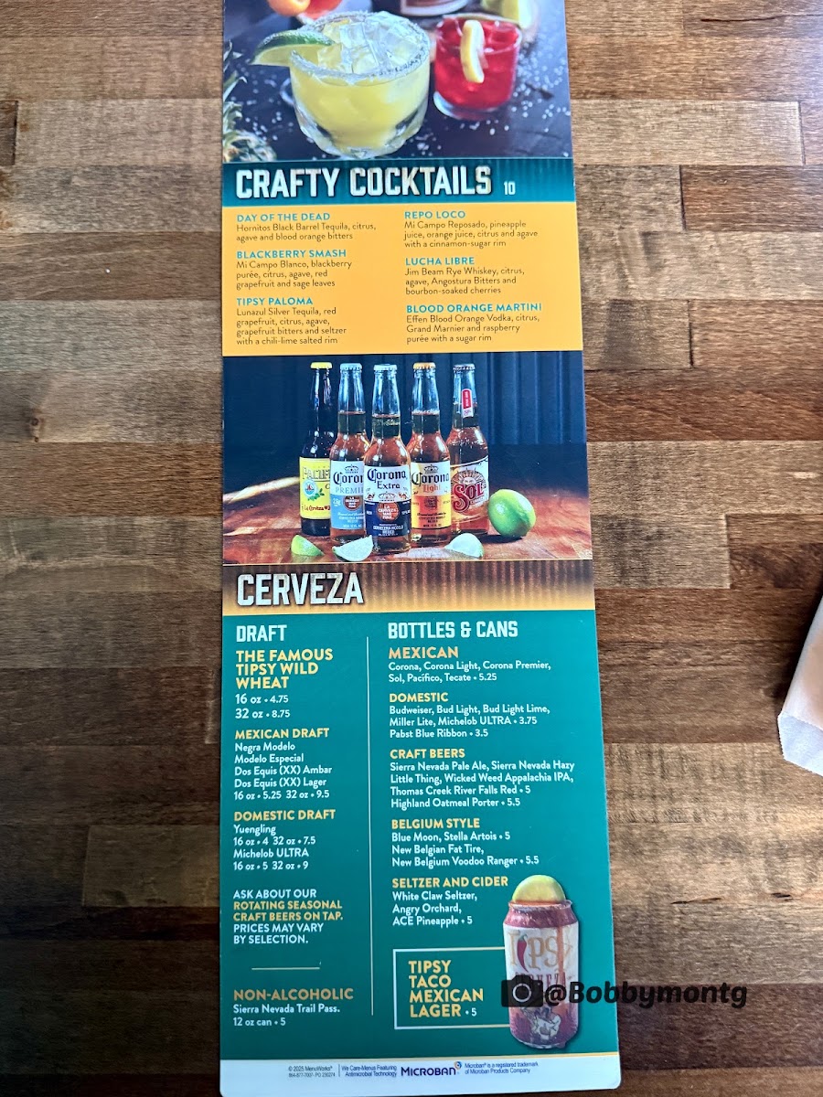 Tipsy Taco menu board