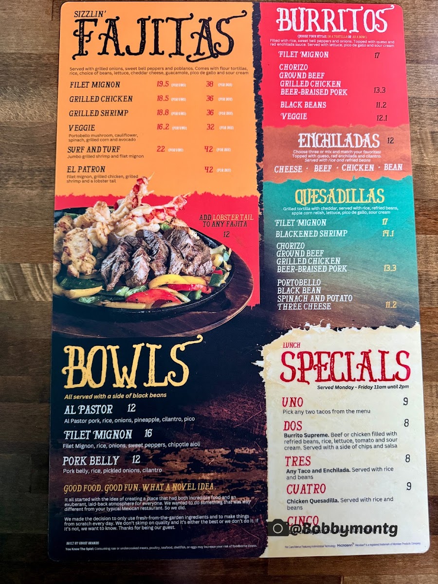 Tipsy Taco menu board