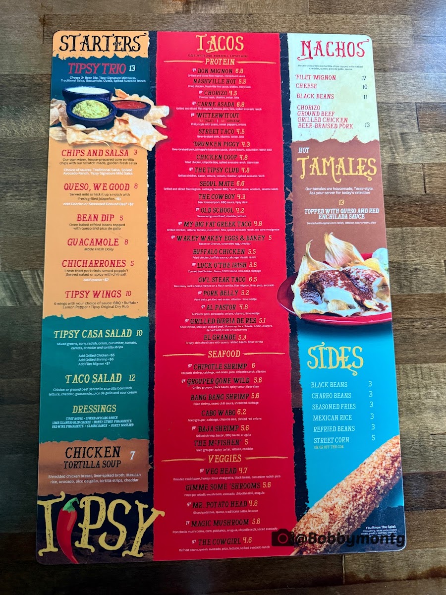 Tipsy Taco menu board