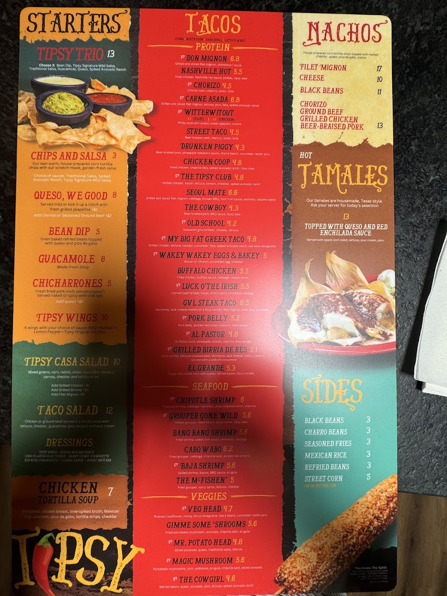 Tipsy Taco menu board