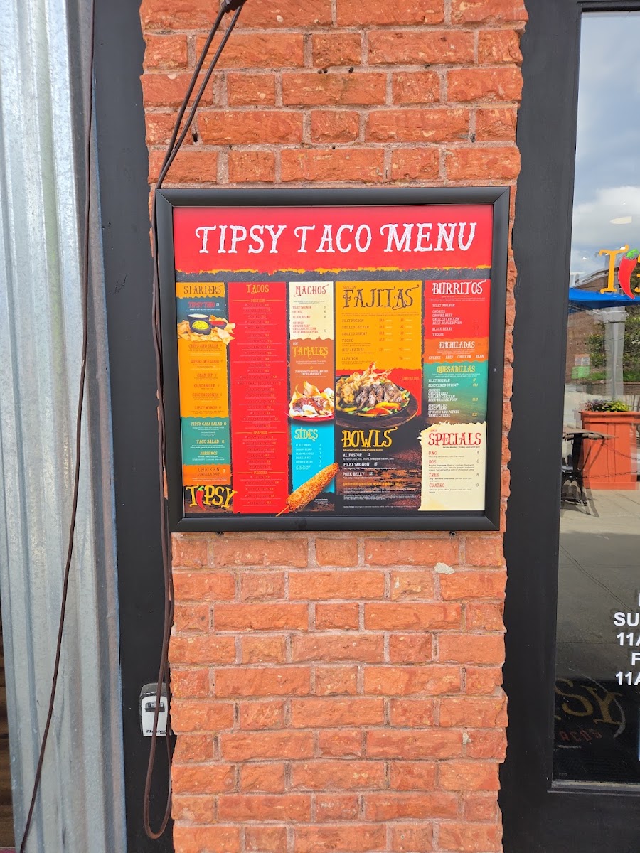 Tipsy Taco menu board