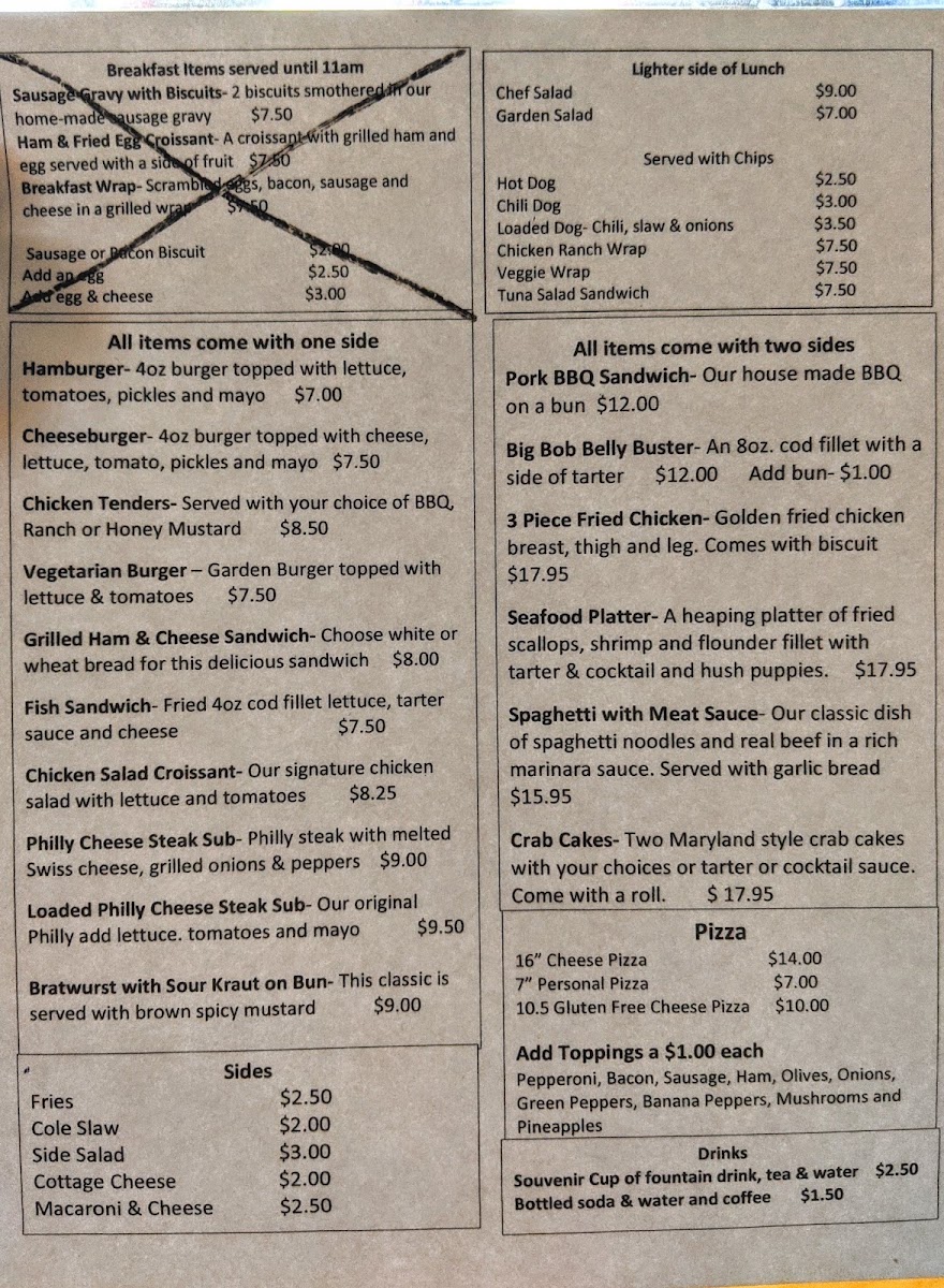 Shays Restaurant menu board