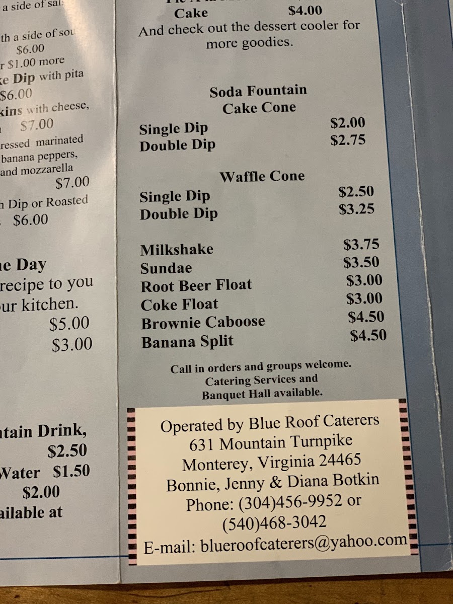 Shays Restaurant menu board
