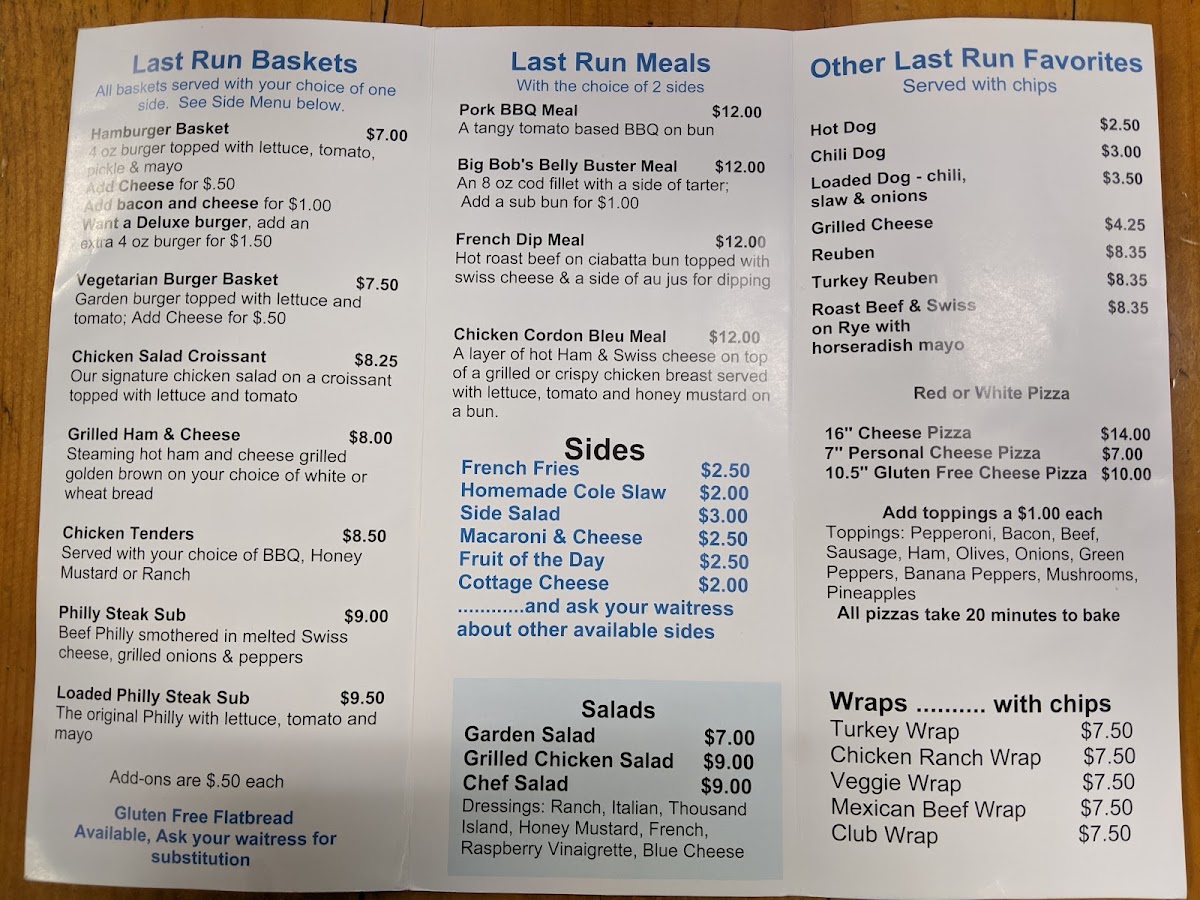 Shays Restaurant menu board