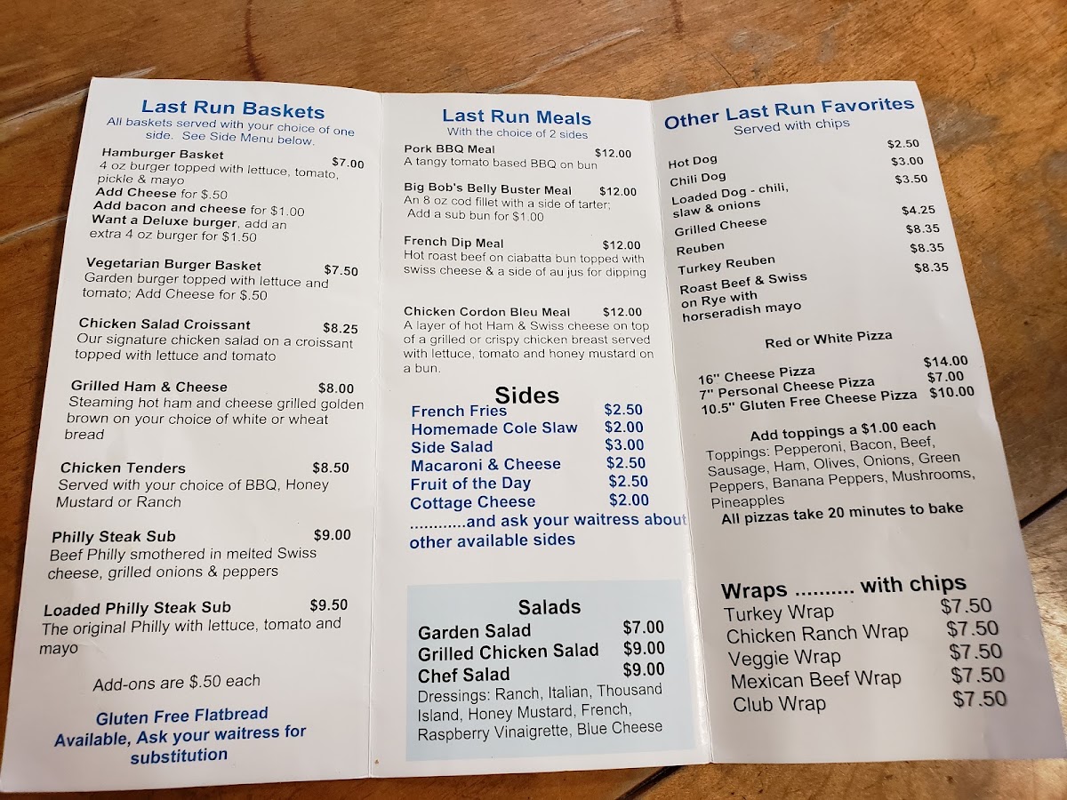 Shays Restaurant menu board