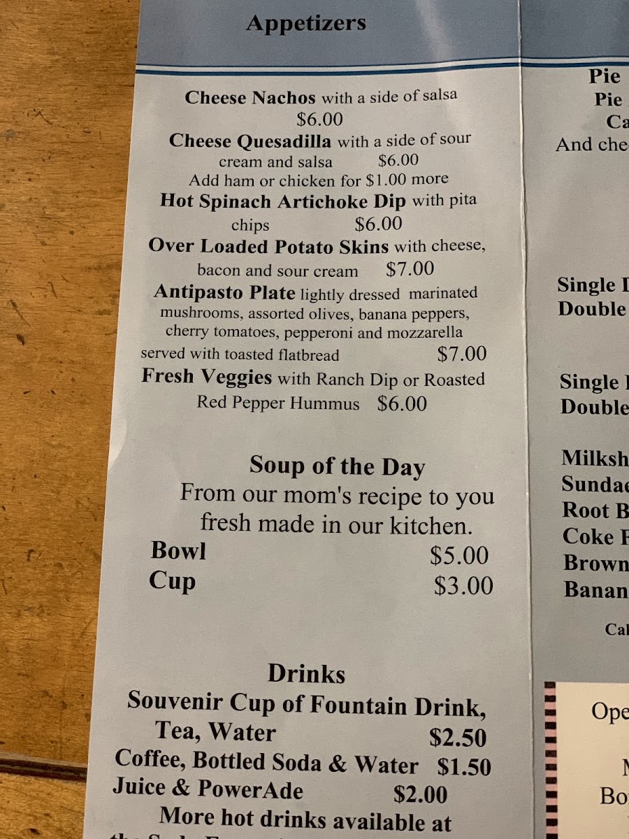 Shays Restaurant menu board