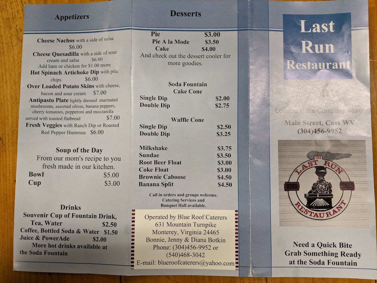 Shays Restaurant menu board
