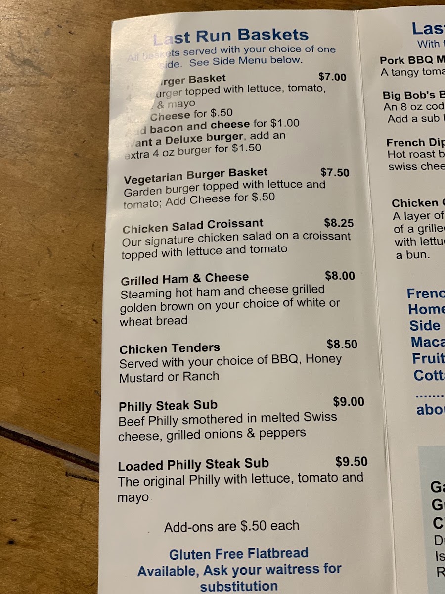 Shays Restaurant menu board