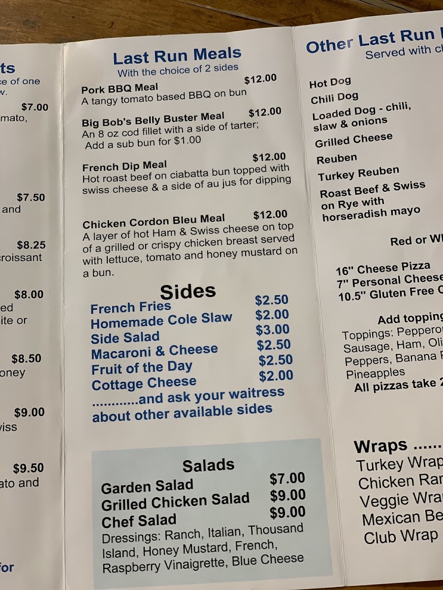 Shays Restaurant menu board