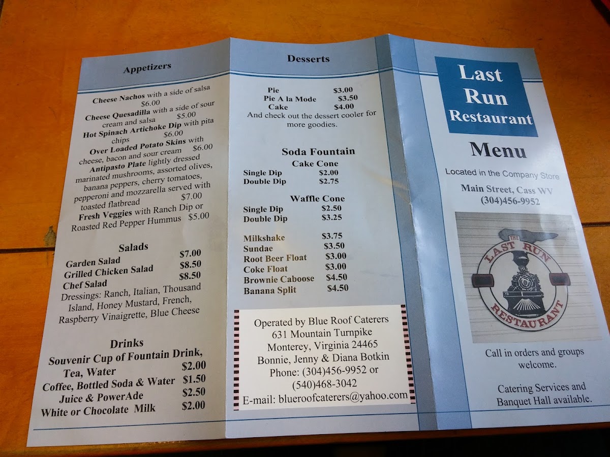 Shays Restaurant menu board