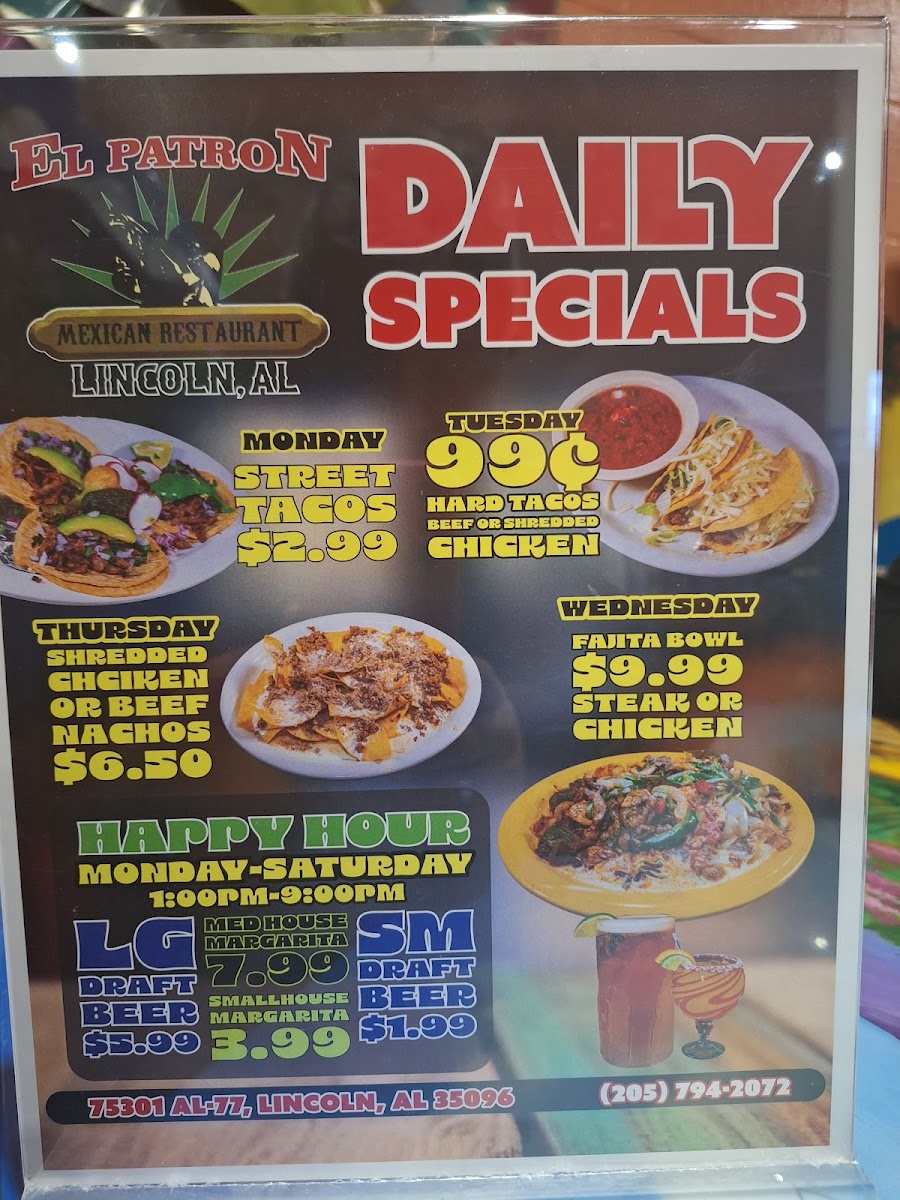 El Patrón Lincoln menu board