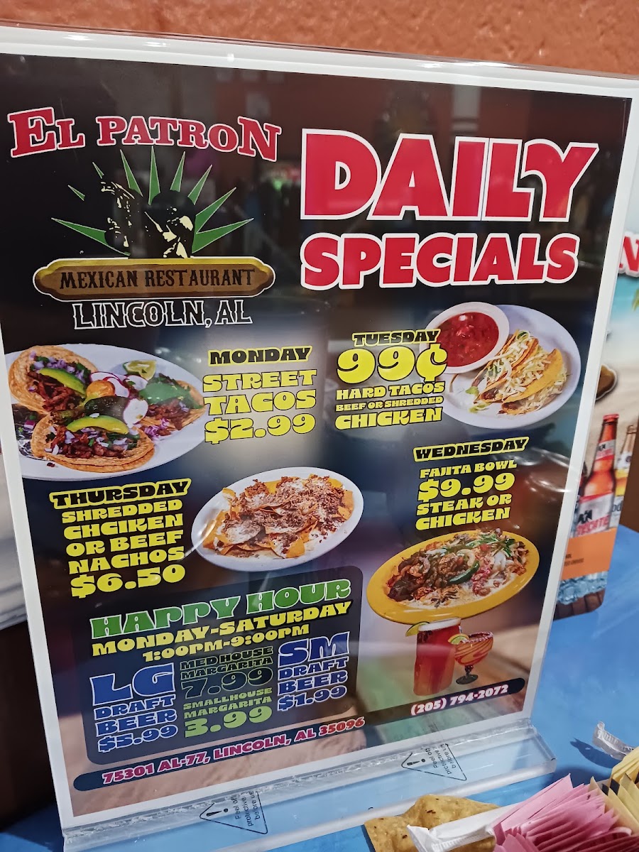 El Patrón Lincoln menu board