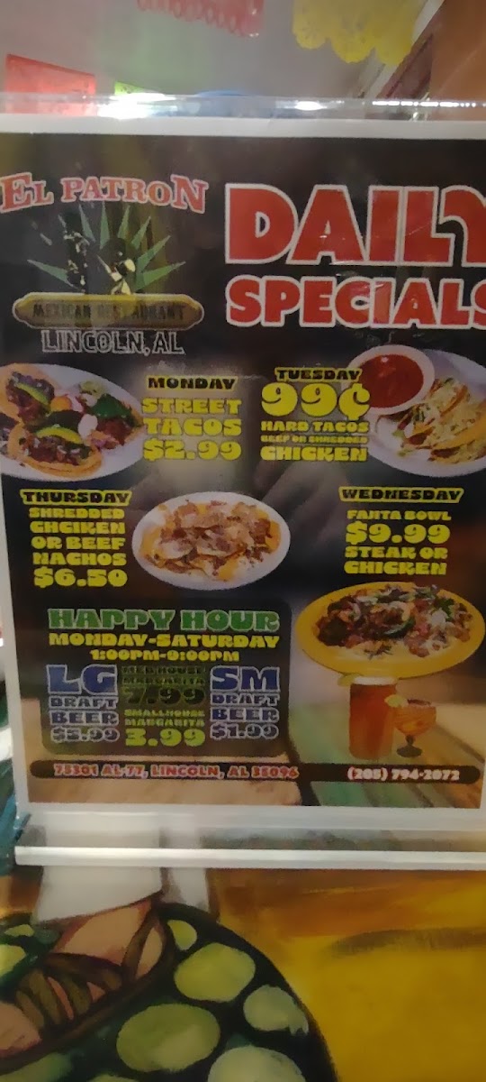 El Patrón Lincoln menu board