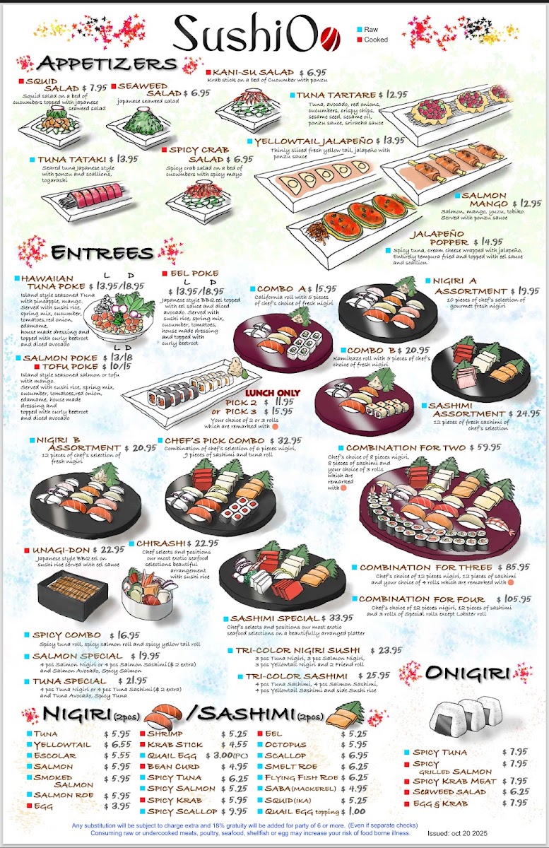 SushiOo Thai and Asian Cuisine menu board