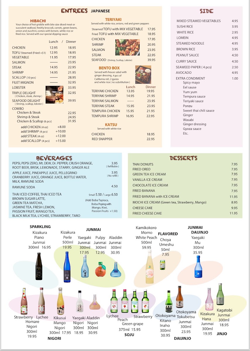 SushiOo Thai and Asian Cuisine menu board