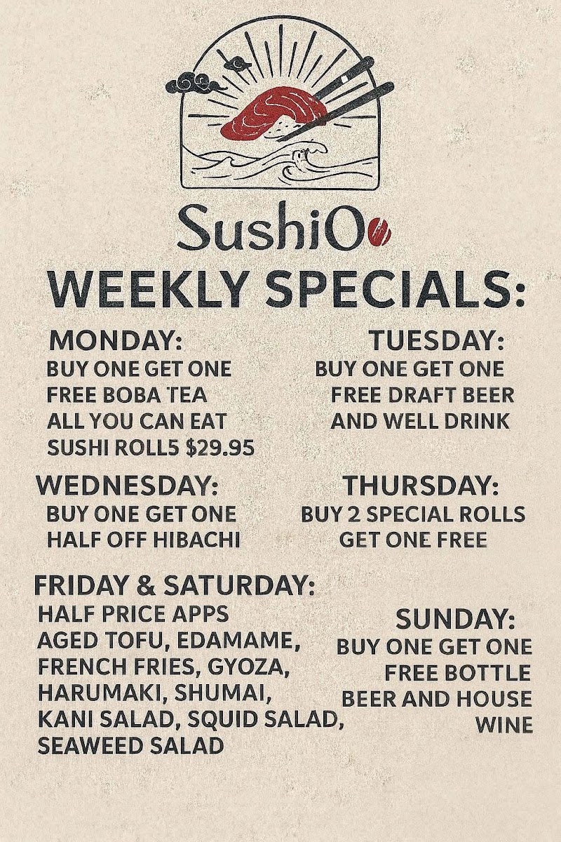 SushiOo Thai and Asian Cuisine menu board