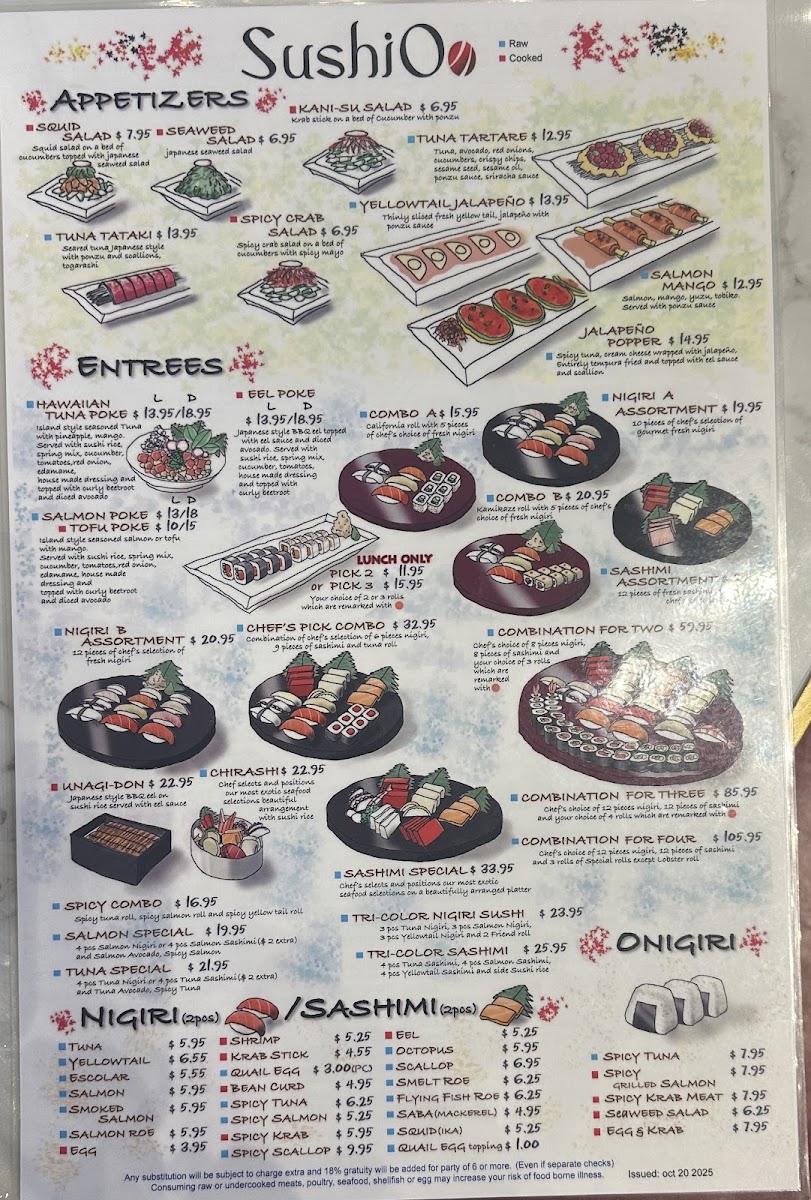SushiOo Thai and Asian Cuisine menu board