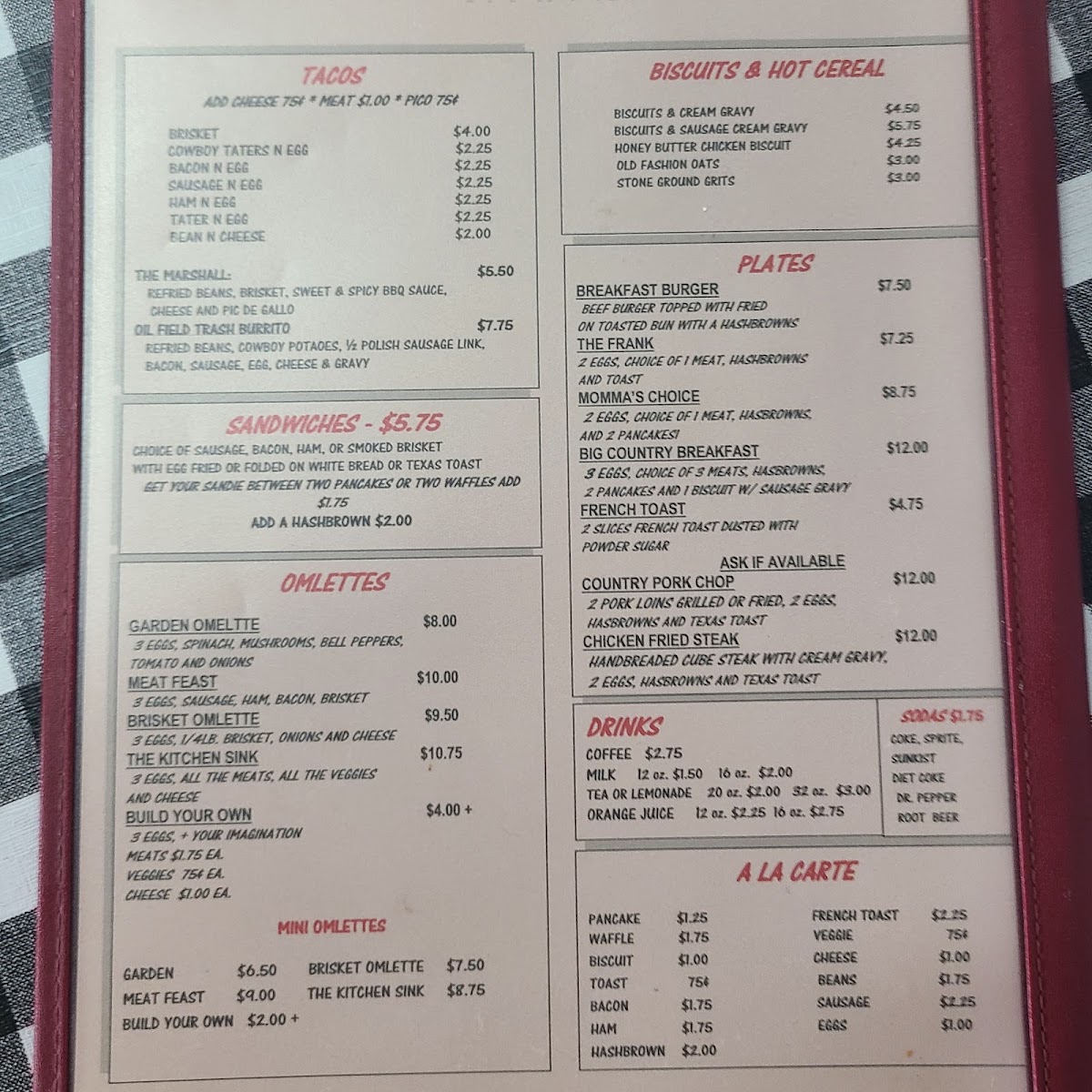 Smiley's Cafe menu board
