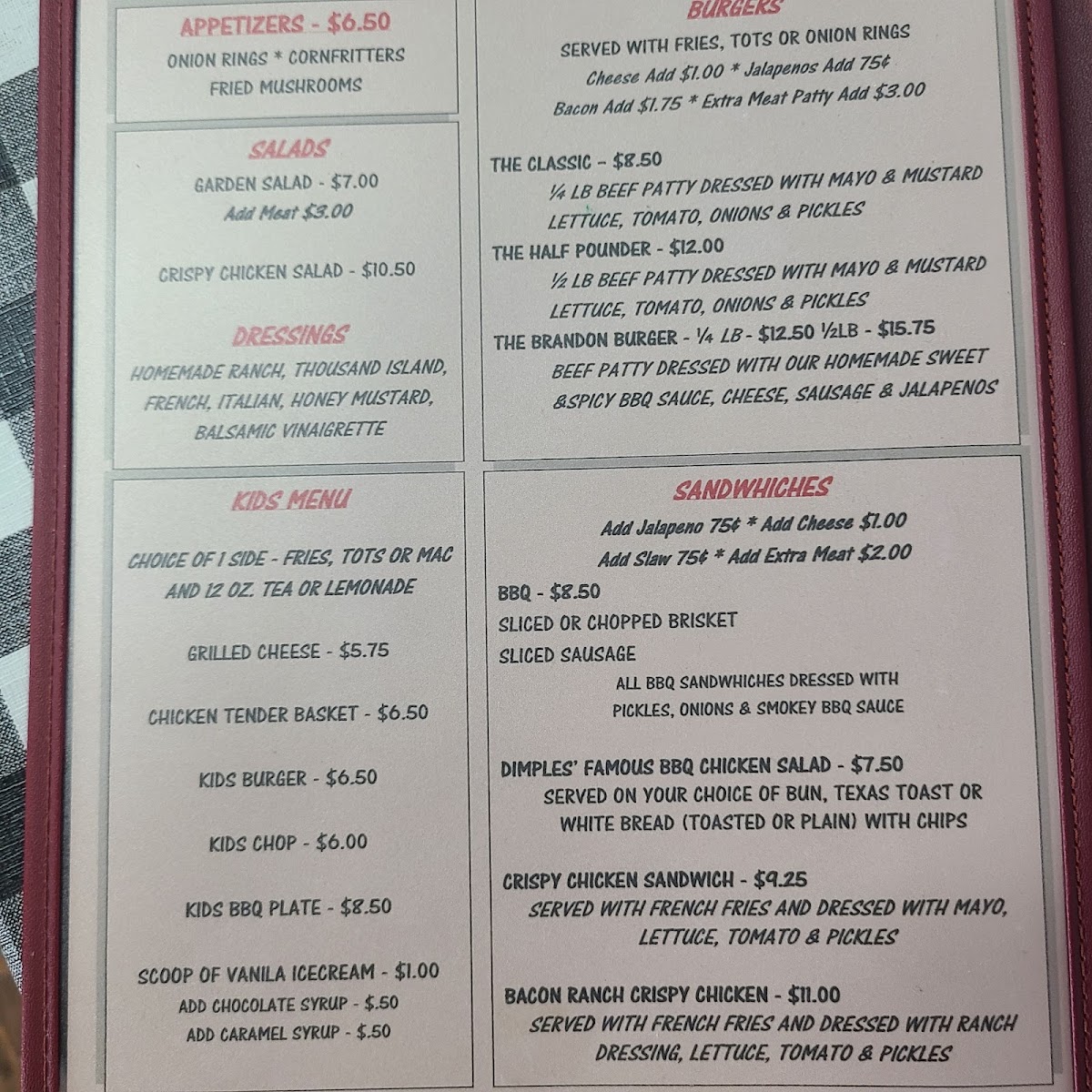 Smiley's Cafe menu board