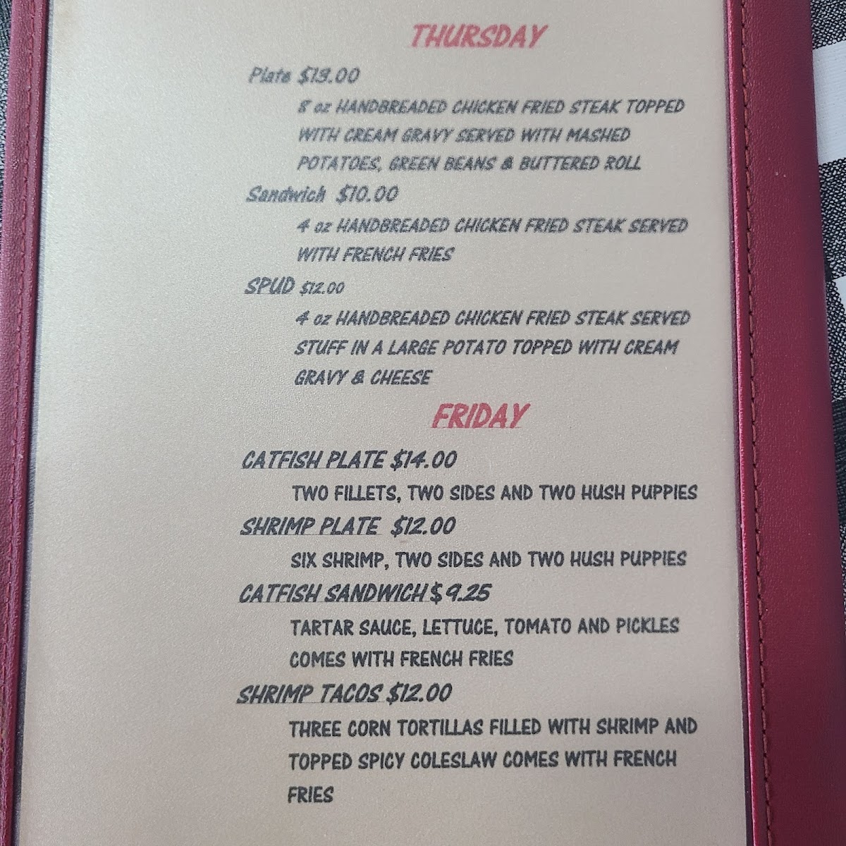 Smiley's Cafe menu board