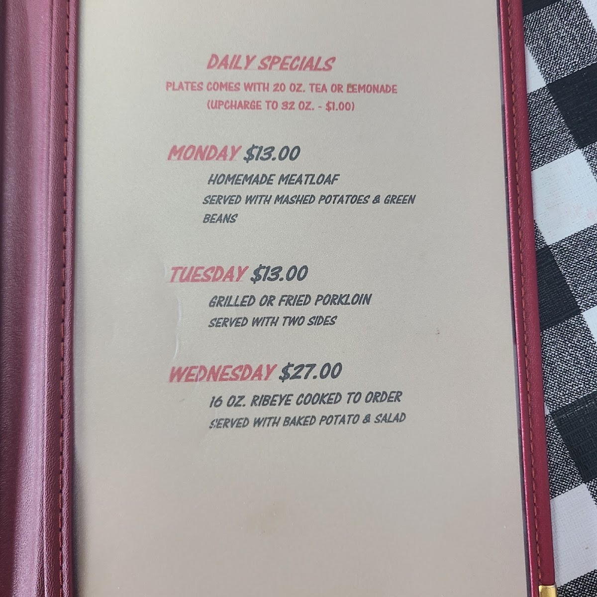 Smiley's Cafe menu board