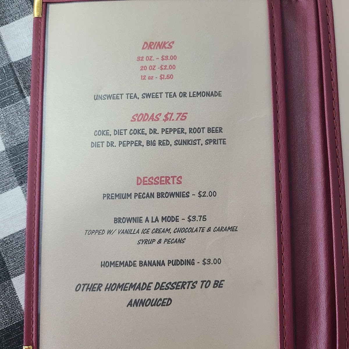 Smiley's Cafe menu board