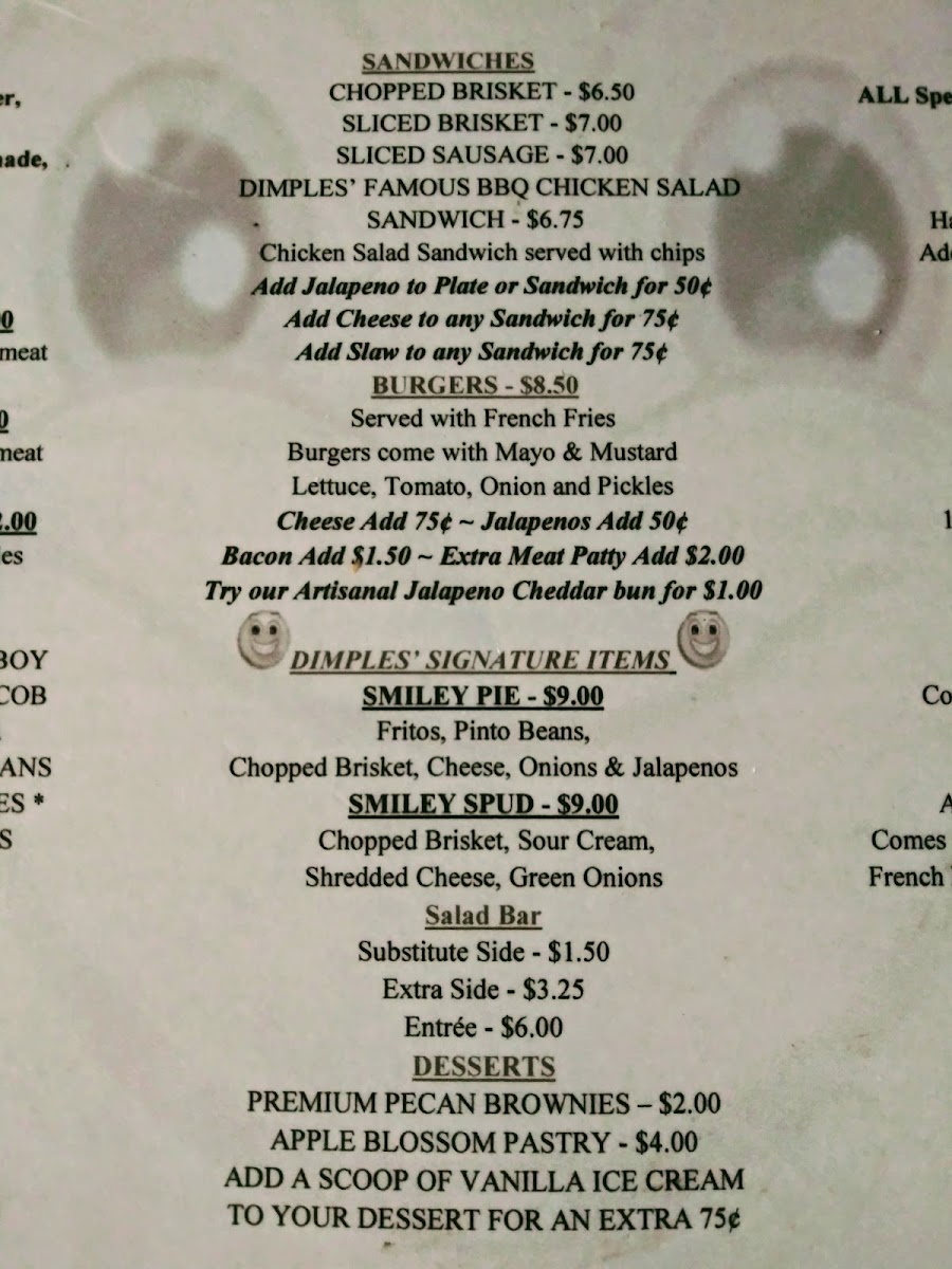 Smiley's Cafe menu board