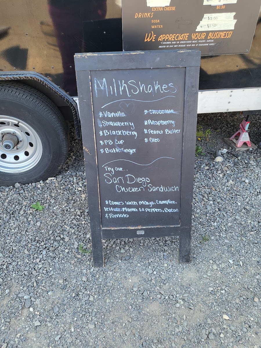 Joe Daddy’s Burgers and more menu board