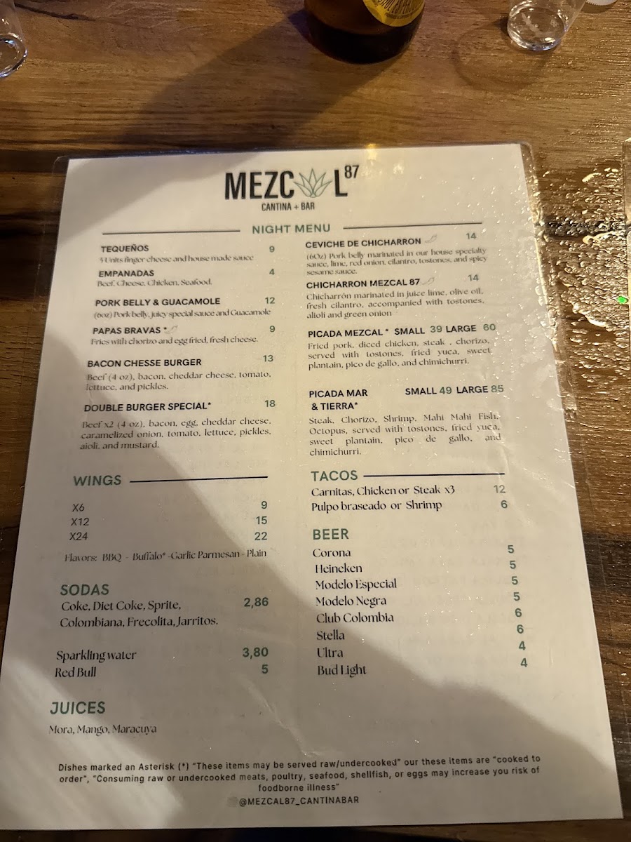 MEZCAL 87 CANTINA+BAR menu board