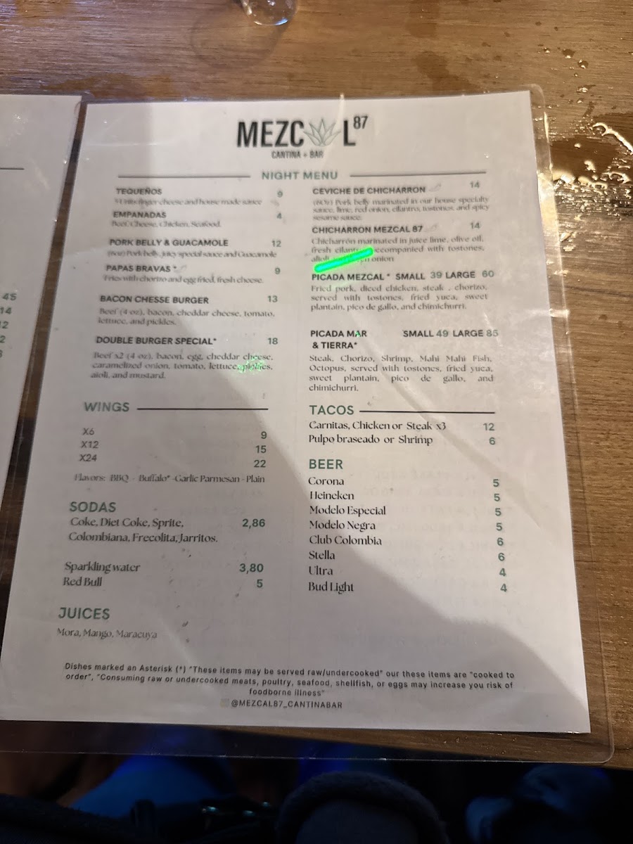 MEZCAL 87 CANTINA+BAR menu board