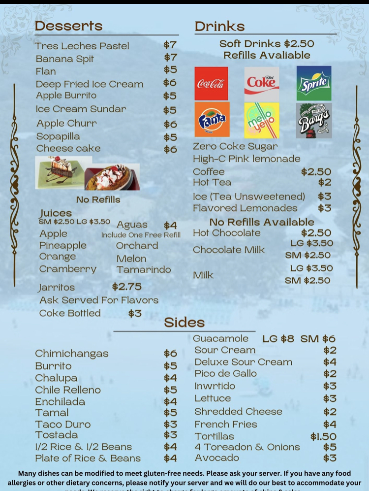 Las 3 Fronteras menu board