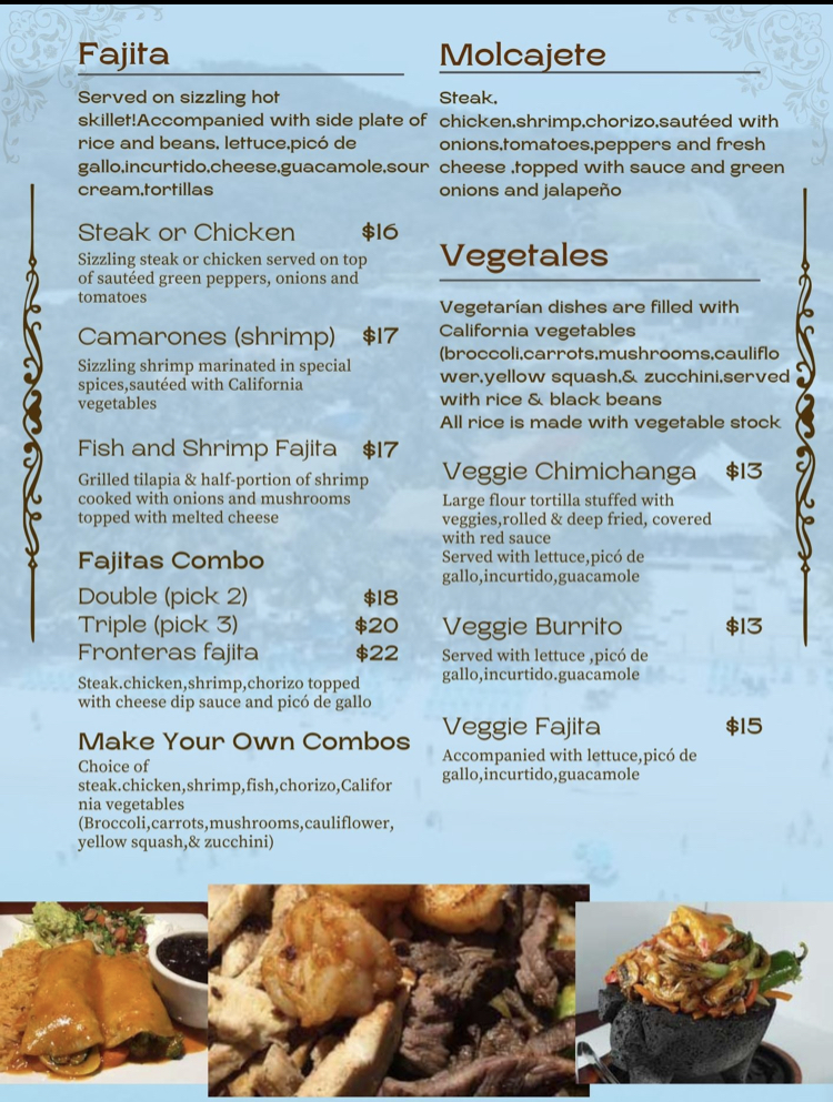 Las 3 Fronteras menu board