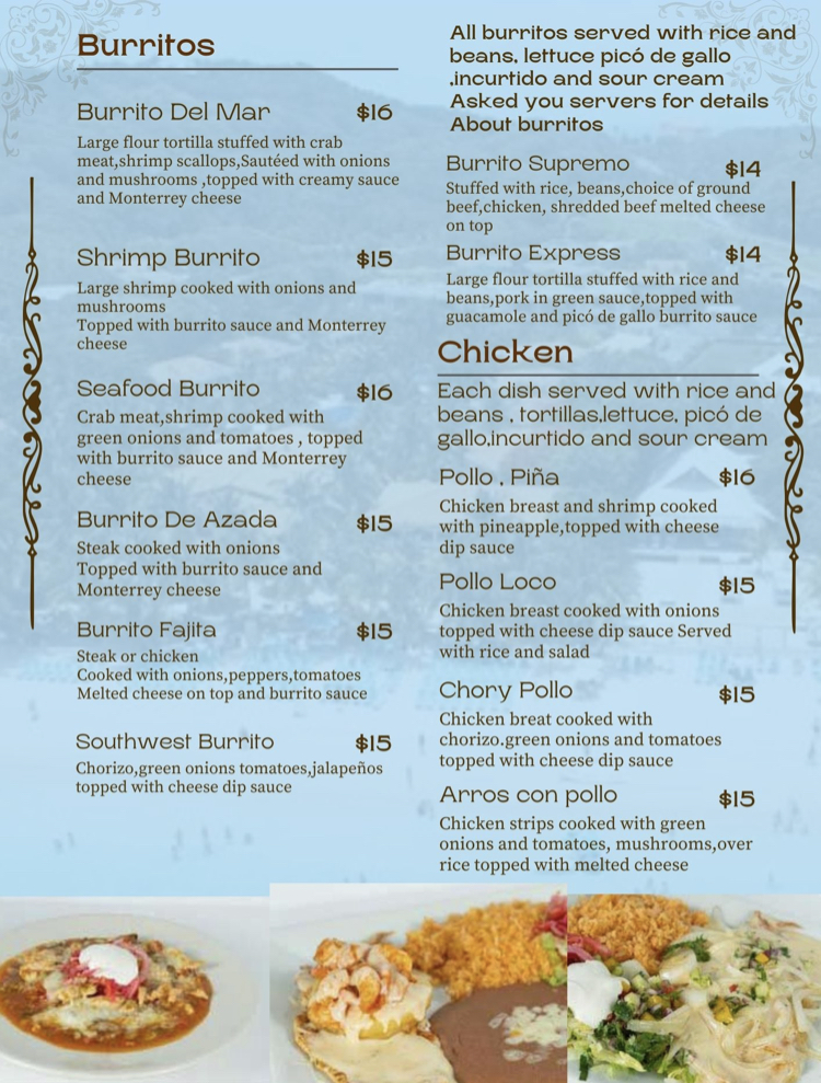 Las 3 Fronteras menu board