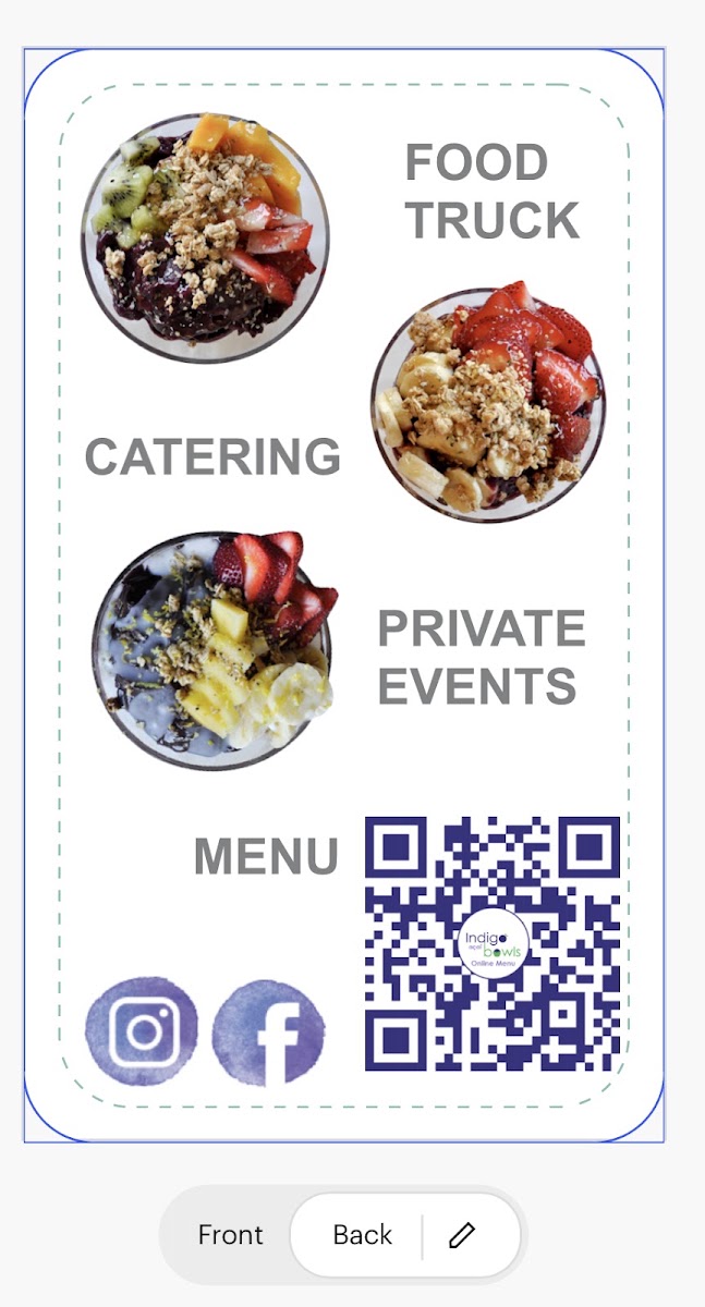 Indigo Acai Bowls menu board
