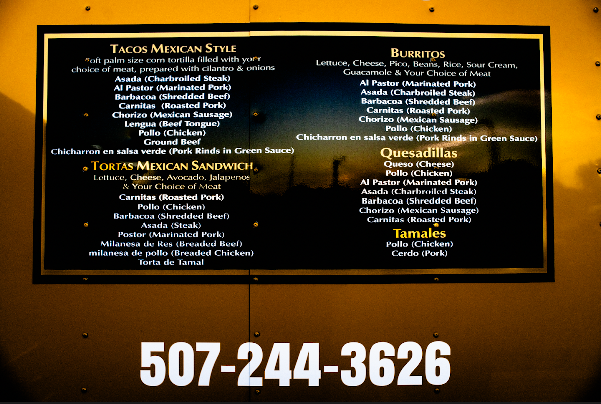 Jose's Tacos menu board