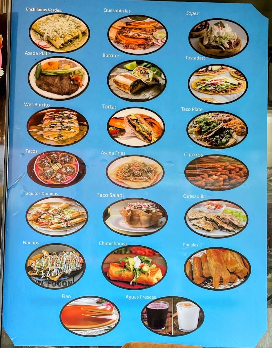 Los Fogones Taco Truck menu board