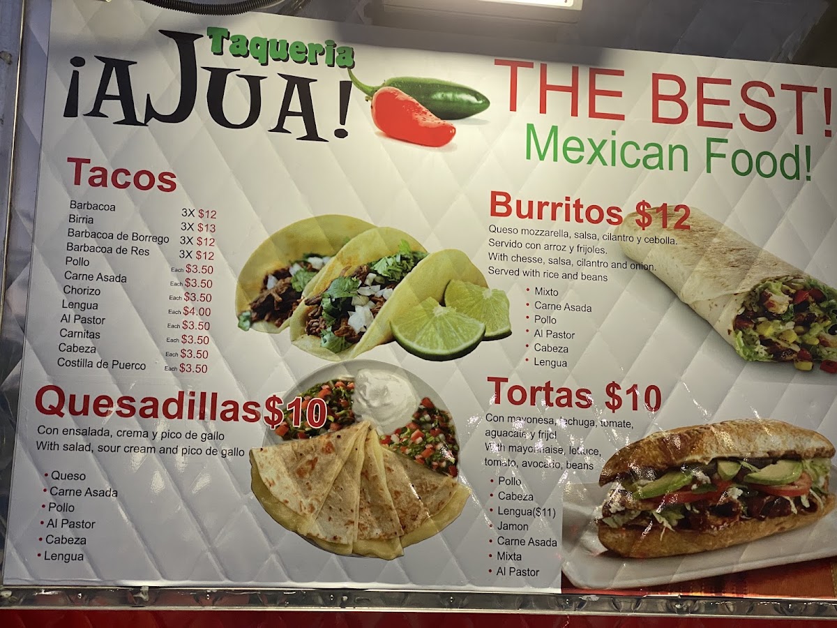 Taqueria Ajua! menu board