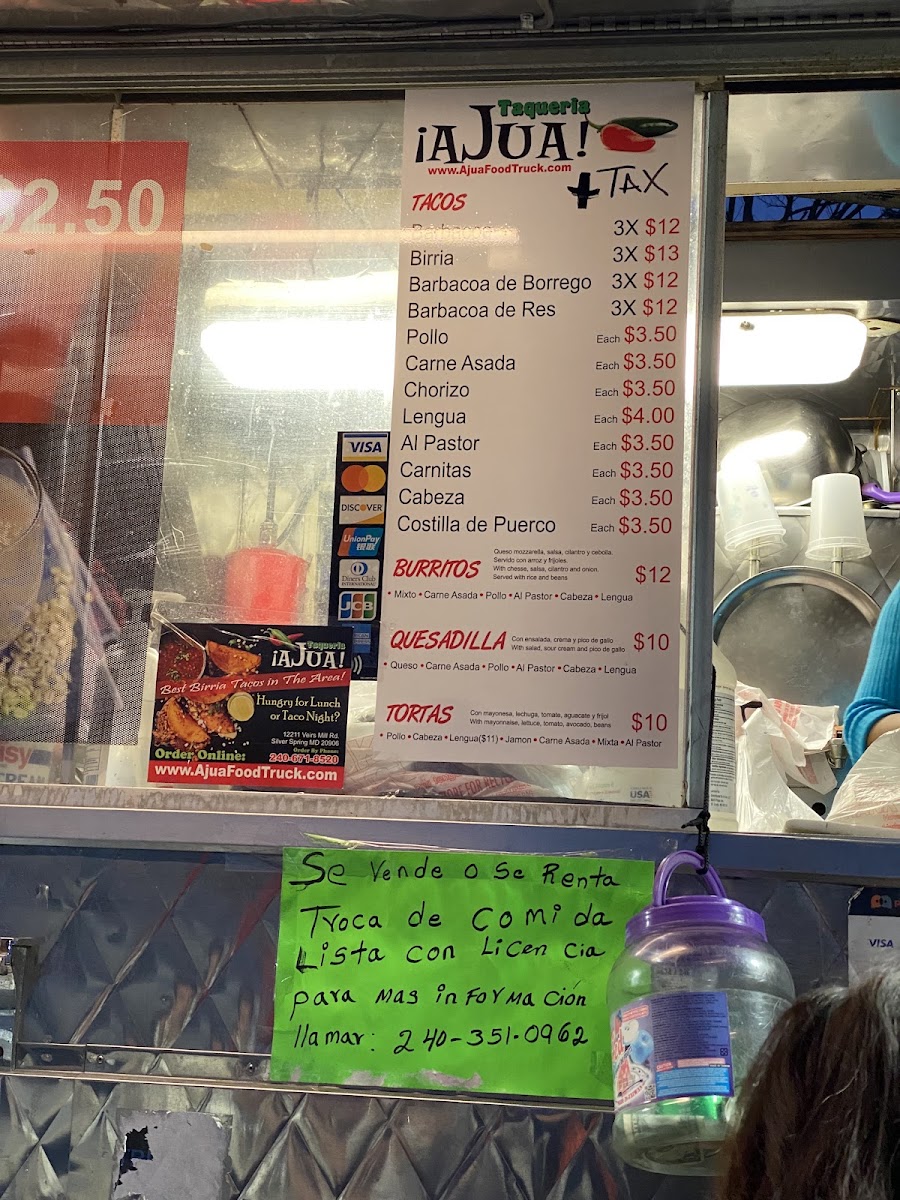 Taqueria Ajua! menu board