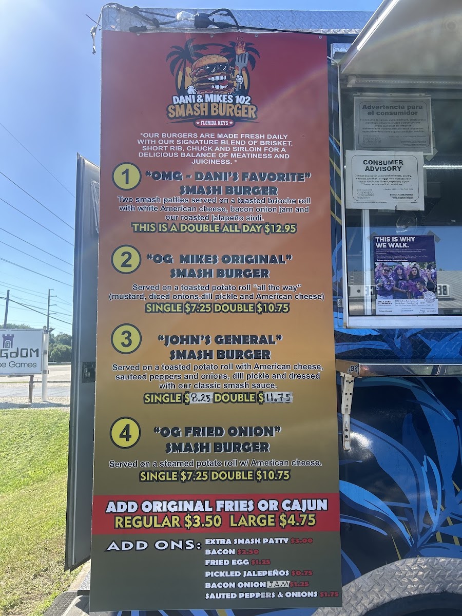 Dani and Mike’s 102 menu board
