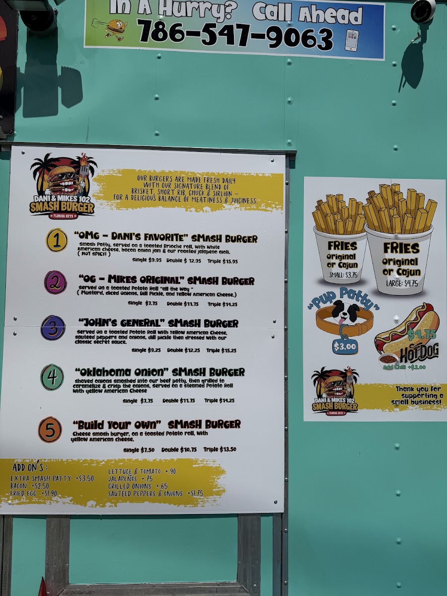 Dani and Mike’s 102 menu board