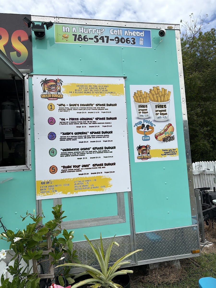 Dani and Mike’s 102 menu board