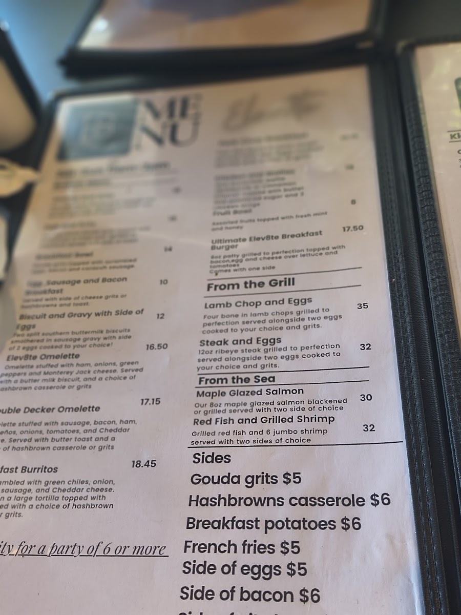 Elev8te Sports Bar and Grill menu board